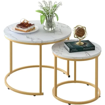 Kf S1b4e8903d8824f9da2272f525a5fa385q Coffee Table Nesting White Set Of 2 Side Set Golden Frame Circular And Marble Pattern Wooden