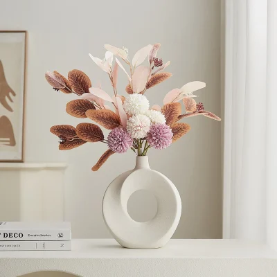 Kf Sd92dabe860784e87a3868d509863cb38h Nordic Style Ceramic Donut Vase Modern Home Decoration Elegant Flower Container Simple Office Livingroom Ornaments Table