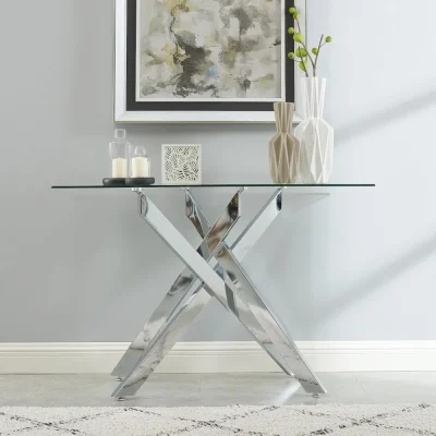 Kf Sc760c68c300f40498f90d5c928f265d6j Modern Style Console Table Narrow Sofa Table With Tempered Glass Top And Metal Tubular Legs 45