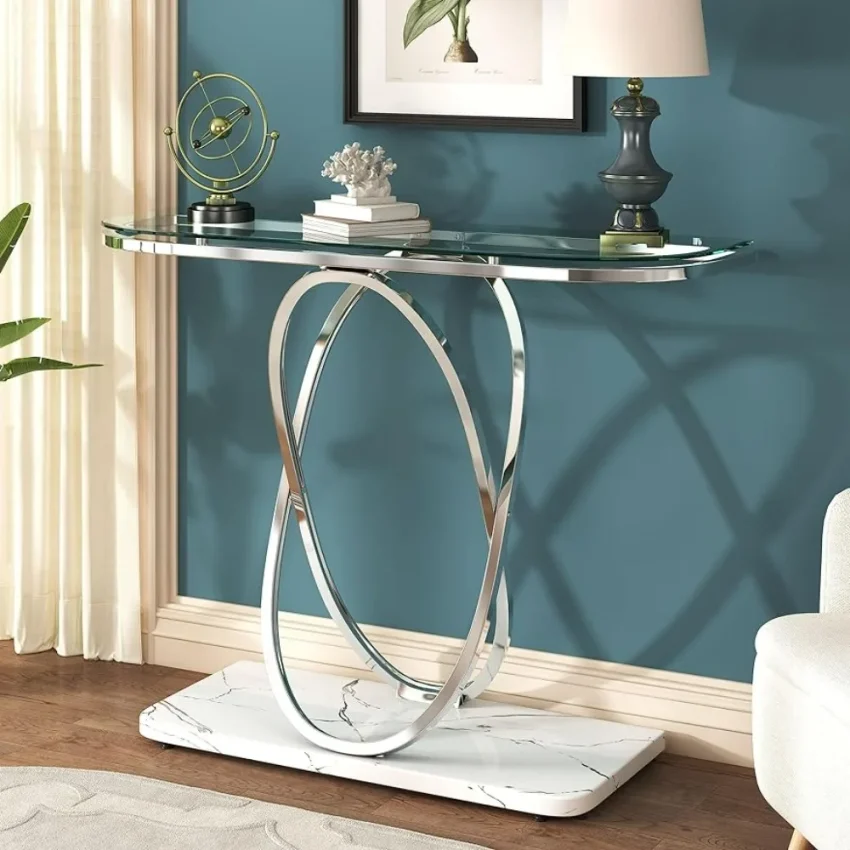 Kf Sb8f3d3895cbe4cfc9c311738b16b6435z Bedside Tables Chrome Glass Sofa Table For Living Room Glass Entrance Table With Oval Frames And