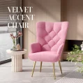 Kf Sa08e66df4ffb457a87cb82df16c13ae8y Living Room Chair With Metal Legs Tufted Button Mid Century Modern Velvet Upholstered Armchair High Back