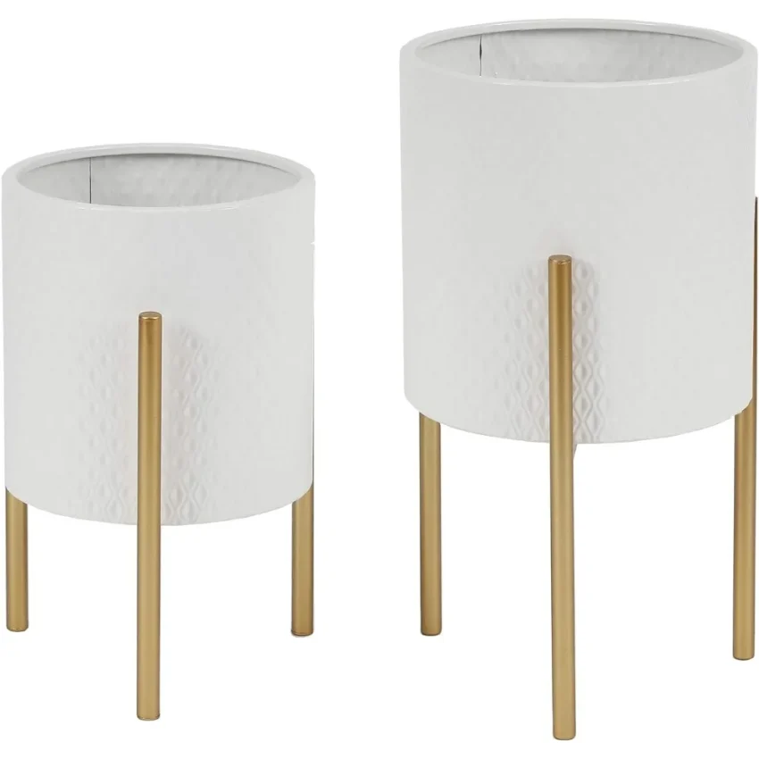 Kf Sbbfae2b72de4471ab44c54401bd16624m Planters For Indoor Plants Set Of 2 Indoor Plant Pots White Planter With Gold Metal Stand