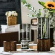 Kf S782b5d30c06a4903ae8366f02723f2a17 Vases Simple European Hydroponic Plant Household Living Room Table Inserted Flower Wood Base Transparent Glass Vase