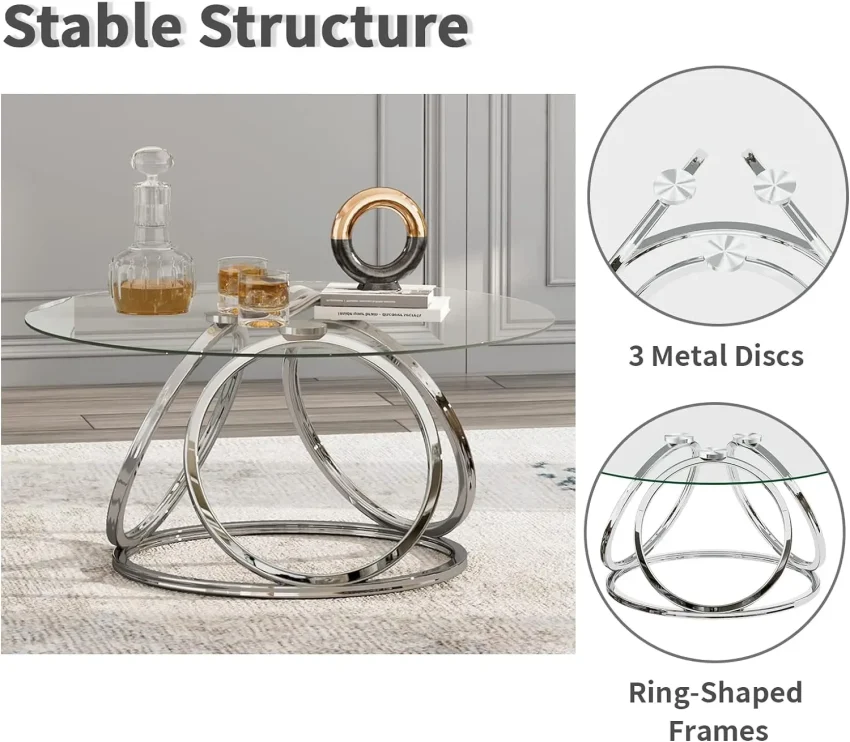 Kf Sc6982ebb91134048825dee5e9e529ffbv Round Coffee Table Modern Silver Coffee Table Living Room Table With Ring Shaped Frames Glass Coffee