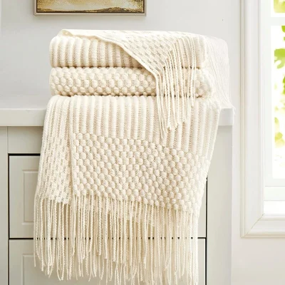 Kf S037b5d2320e5416cae64a358e673f705q White Boho Throw Blankets Textured Big Knitted Blankets Chunky Vintage Luxury Throw Bedspread Blanket Cover Manta