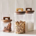 Kf S5d05d668d5a64088aad7f41bd2004098m 650 1100 1800ml Glass Food Storage Tank With Wooden Lid Kitchen Coffee Beans Candy Tea Grains