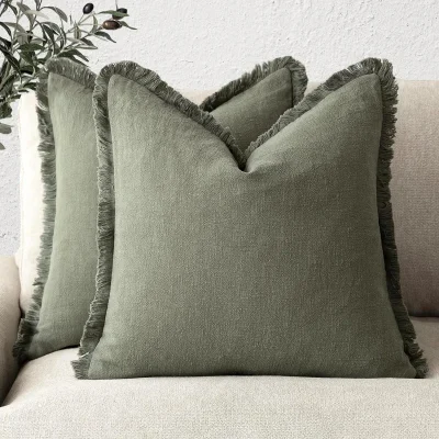 Kf Sbfe711d3c8a4410f932b85a5303f25ceg Cotton Cushion Cover 45x45cm Tassel Solid Color Green Throw Pillow Cover Decorative Bed Living Room Sofa