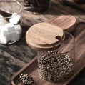 Kf H6ba073032aeb4c4182ed9b40937c9372z Home Glass Spice Jar Three Piece Set Kitchen Supplies Seasoning Box Wooden Cover Spoon Transparent Spice