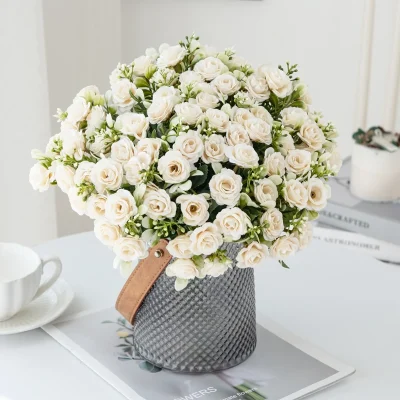 Kf Sf611790863e64946beb565d741e947efz 5 Fork 15 Head Silk Rose For Wedding Bouquet Christmas Decoration Vase Home Floral Arrangement Diy