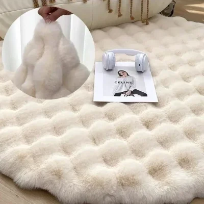 Kf Se56e26ff47e3480b822ec6b876e0009f6 Luxury Faux Rabbit Fur Circular Bedside Carpets For Bedroom Simple Fluffy Plush Kids Girls Room Area