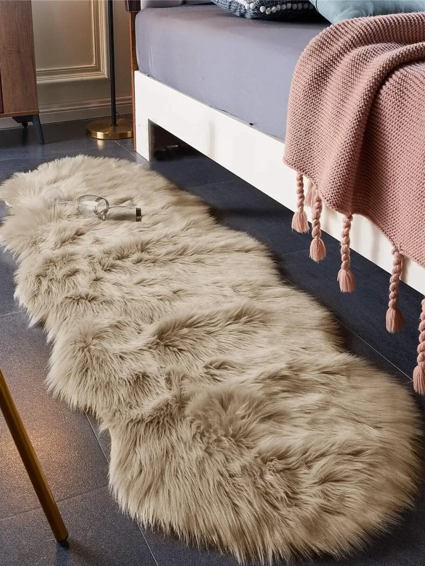 Kf Sa9aee79303734448b80c93a655ac9e823 1 Faux Fur Khaki Large Wave Floor Mat Bathroom Bedroom Living Room Bay Window Carpet Home