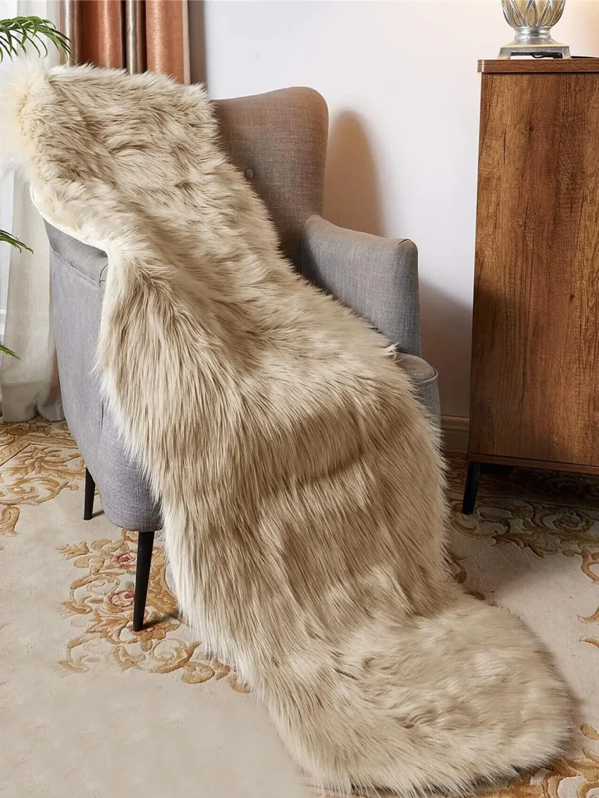 Kf S219ef69b47664a5ab9731eacbe9df107j 1 Faux Fur Khaki Large Wave Floor Mat Bathroom Bedroom Living Room Bay Window Carpet Home