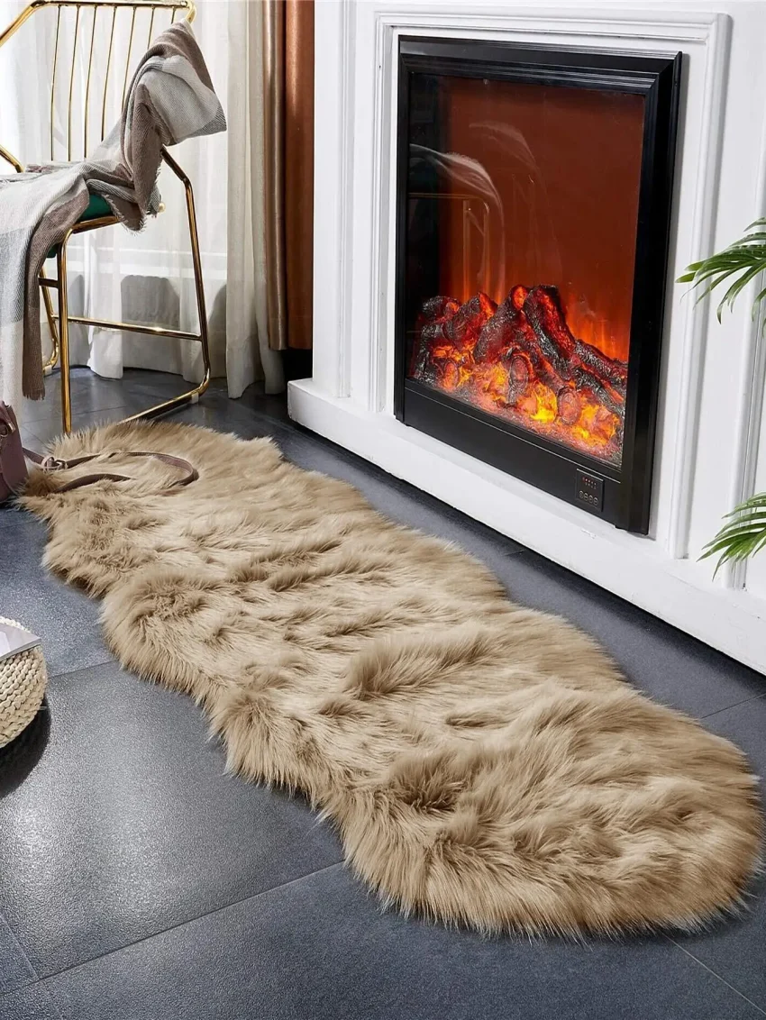 Kf Scd67142e0b47473da419c9b41437814ar 1 Faux Fur Khaki Large Wave Floor Mat Bathroom Bedroom Living Room Bay Window Carpet Home
