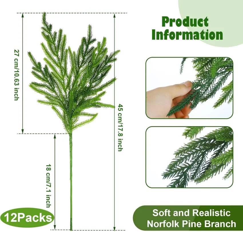 Kf Sc4c879ef90e64ea78d6f59cb473a5c89w 18inch Christmas Norfolk Pine Branches Artificial Xmas Stems Greenery Stem Real Touch Greenery Diy Pine Branches