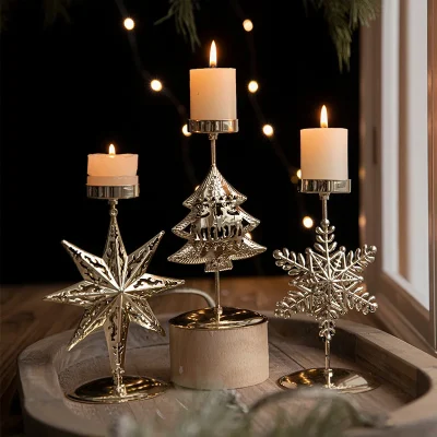 Kf S248d2b02082a49f1a0333202bec52b43y Christmas Golden Wrought Iron Candlestick Star Elk Christmas Tree Candle Holder Merry Christmas New Year Table