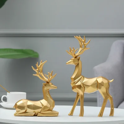 Kf Sd47af6e378e645658a0e37d62b69912df Resin Geometric Elk Sculpture Standing Gold Deer Statues Festival Reindeer Home Decor Living Room Tv Cabinet