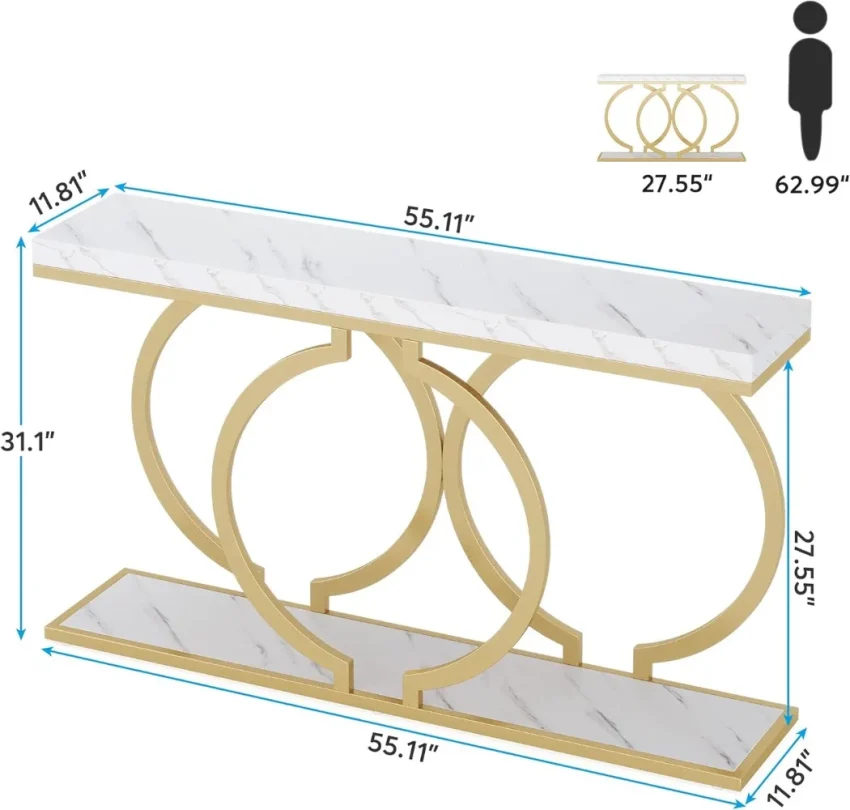 Kf S56349666c0014163be7b7a47ef5f5101j 55 Inch Faux Marble Gold Modern Entryway Table Narrow Long Sofa Table Accent Table For Living