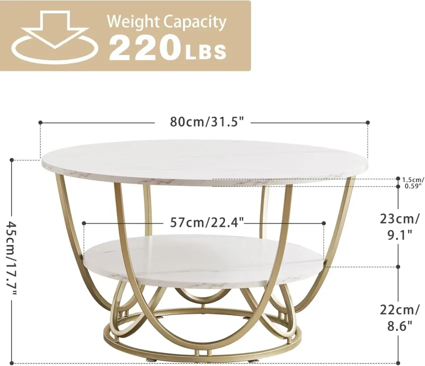 Kf Sdbe62514be954d53a615d890392e0ee7v Round Coffee Table 31 5 Inch Modern Coffee Table For Living Room White And Gold Coffee