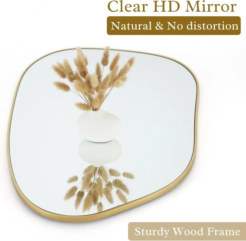 Kf Sbd78081632784b5884613b7f1b142c4bj Perfnique Irregular Wall Mirror Asymmetrical Mirror 28 X20 Golden Wood Framed Mirror For Bathroom Bedroom Living