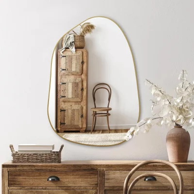 Kf Scfb12e5f5c8a46669c85f1188697ff2d7 Perfnique Irregular Wall Mirror Asymmetrical Mirror 28 X20 Golden Wood Framed Mirror For Bathroom Bedroom Living