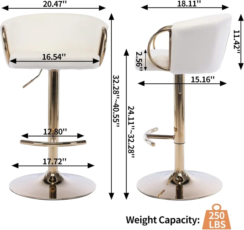 Kf S7de4736956d54e93a92f9ab4ae5d2791s Bar Stools Set Of 4 Modern Adjustable Swivel Counter Height Bar Stool With Back And Gold